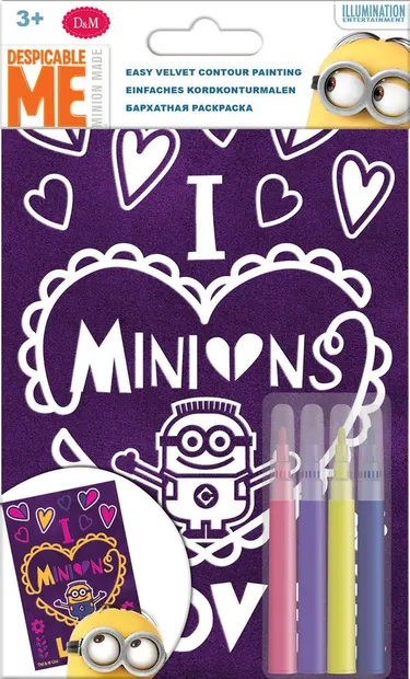 Set creativ Revontuli Toys Oy - Coloreaza singur, Minions, cu contur de catifea