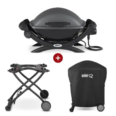 Set Gratar electric Weber Q1400 - Antracit + husa integrala + suport cu roti