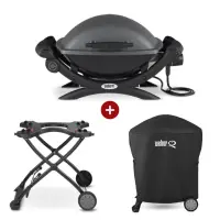Set Gratar electric Weber Q1400 - Antracit + husa integrala + suport cu roti