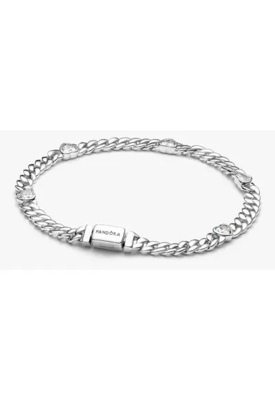 Bratara tip cuban cu inimioare Zirconiu din Argint 925 - 18 cm