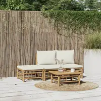 Gossi set mobilier de gradina, cu perne alb crem, 4 piese, bambus