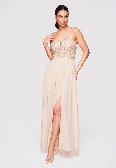 Rochie de seara maxi LA-OM-DLR339 - Ecru