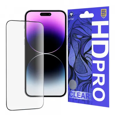 Folie de protectie Ecran Lito HD Pro Clear pentru Apple iPhone 14 Pro Max, Sticla Securizata, Full Glue, Neagra