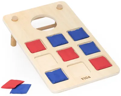 Joc din lemn 2 în 1 Viga Toys – Set cu săculeți de aruncat și joc X și 0