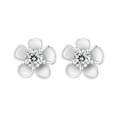Cercei argint 925, JW1842, model floare, placati cu rodiu