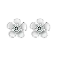 Cercei argint 925, JW1842, model floare, placati cu rodiu