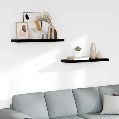 vidaXL Rafturi de perete 2 buc., negru extralucios, 80x23,5x3,8 cm MDF