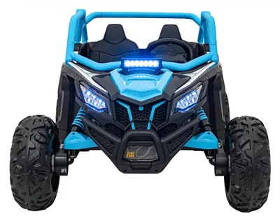 Masinuta electrica pentru copii SR SUPER 66 Blue, 4 motoare de 75W, baterie 24V7Ah, 3 viteze, telecomanda 2.4 GHz, scaun dublu din piele ecologica, radio FM, MP3, Bluetooth, port USB, lumini LED, deschidere usi