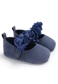 Pantofi Cu Trandafirasi - Elegant - Textil - Fete - Velcro - Bleumarin