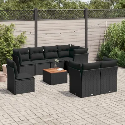 Gossi set mobilier de gradina cu perne, 9 piese, negru, poliratan