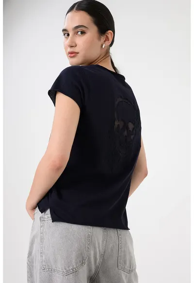 Tricou regular fit din bumbac cu decolteu in V Tunisien - Albastru ultramarin