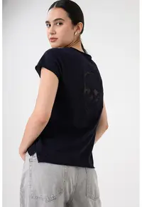 Tricou regular fit din bumbac cu decolteu in V Tunisien - Albastru ultramarin