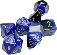 Set de zaruri Chessex Gemini Black-Blue/Gold Polyhedral (7 buc.)
