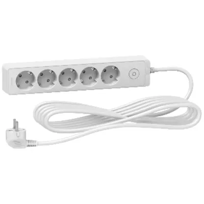 Prelungitor Unica 2P+E, 5 premii + intrerupator, 5m, alb