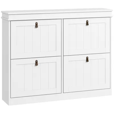 HOMCOM Pantofar Slim cu 4 Uși Rabatabile, Rafturi Reglabile, pentru 10-20 Perechi, Alb | Aosom Romania