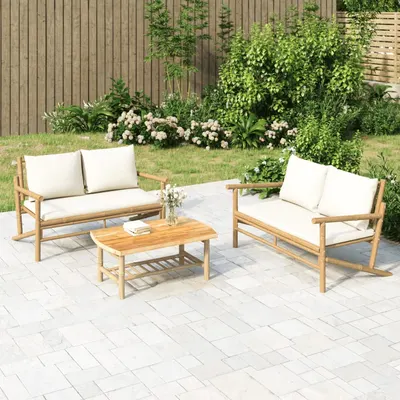Gossi set mobilier de gradina cu perne alb crem, 2 piese, bambus