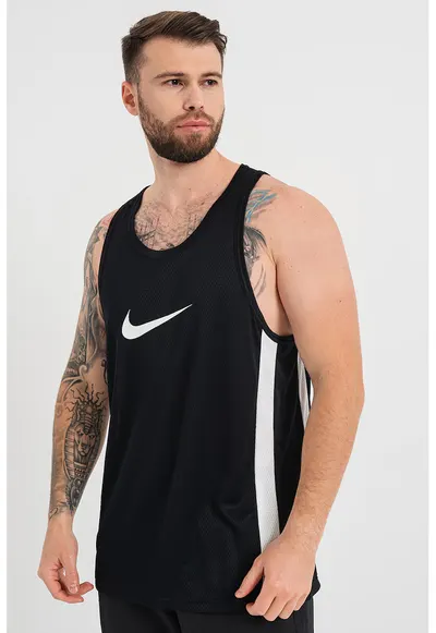 Top cu cu model monograma si tehnologie Dri FIT pentru baschet - Alb/Negru