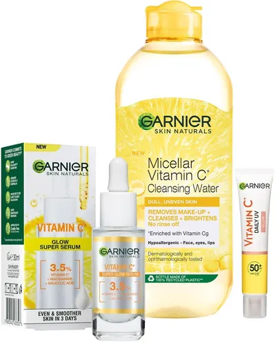 Garnier Skin Naturals Set - Apă micelară, ser și fluid, SPF50, 400 + 30 + 40 ml