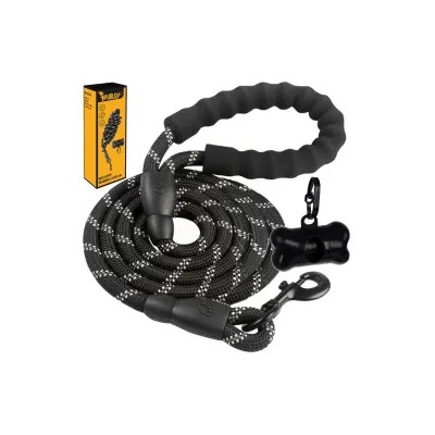 Lesa caini reflectorizanta, lungime 5 m, maner ergonomic, carlig prindere, negru