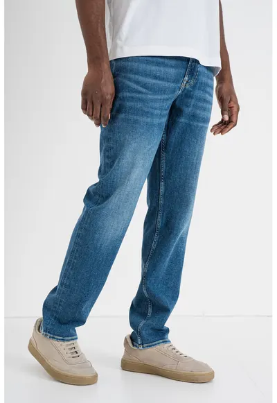 Blugi slim fit cu aspect decolorat - Albastru melange