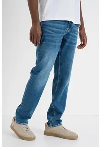 Blugi slim fit cu aspect decolorat - Albastru melange