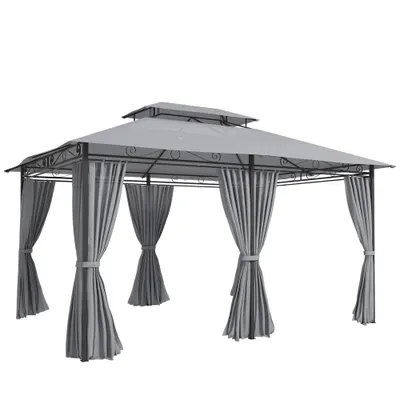 Outsunny Pavilion de grădină, pavilion outdoor cu perdele, acoperiș ventilat, gri închis | Aosom Romania