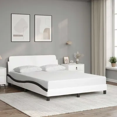 vidaXL Cadru de pat, Dover, alb/negru, 140x200 cm, piele ecologică