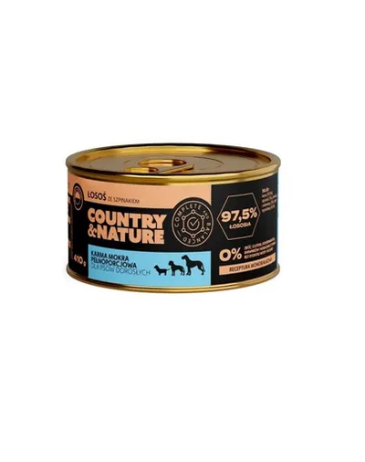 COUNTRY&amp;NATURE Hrana umeda pentru caini, fara cereale, cu somon si spanac 410 g
