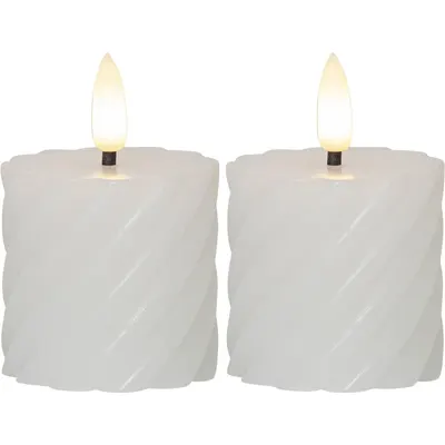 Set de 2 lumânări LED din ceară albă Star Trading Flamme Swirl, înălțime 7,5 cm