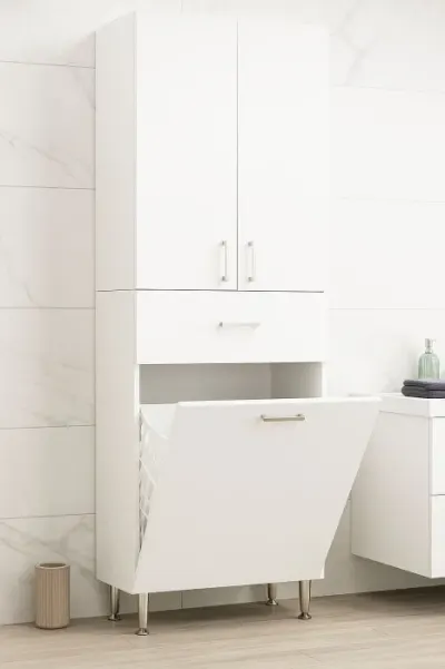 Dulap baie seria 021, 3 usi, 1 sertar, alb, 64x37x170 cm