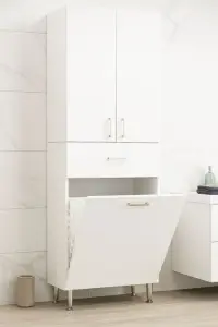 Dulap baie seria 021, 3 usi, 1 sertar, alb, 64x37x170 cm