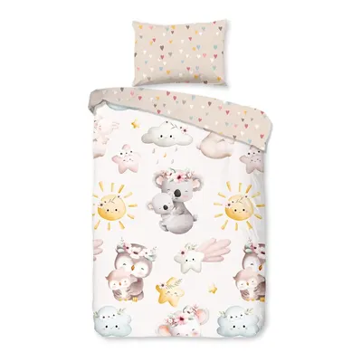 Lenjerie de pat pentru copii maro-bej din bumbac pentru pătuț 100x135 cm Hugs – Good Morning