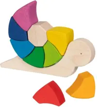 Jucărie din lemn Goki - Puzzle și blocuri de construcție, melc, 10 piese