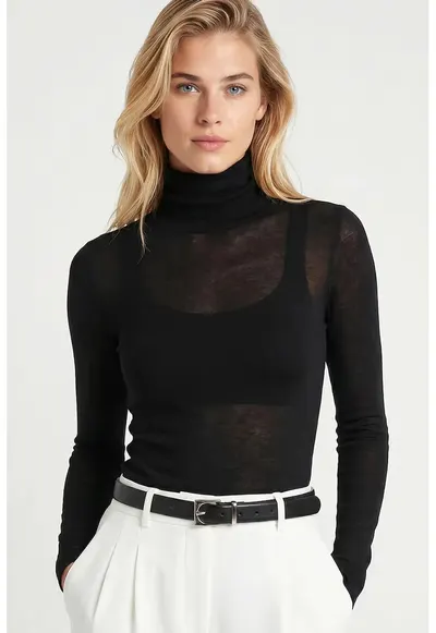 Bluza dama - Happiness Istanbul - Negru - Guler inalt