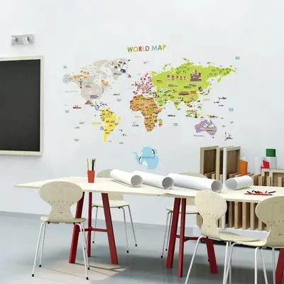 Autocolant pentru copii pentru perete 120x150 cm Giant World Map – Ambiance