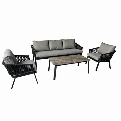 Set mobilier terasa/gradina KLUGMEISTER KJFT3407, 4 piese cu cadru de aluminiu, perne incluse, culoare gri