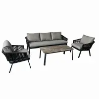 Set mobilier terasa/gradina KLUGMEISTER KJFT3407, 4 piese cu cadru de aluminiu, perne incluse, culoare gri