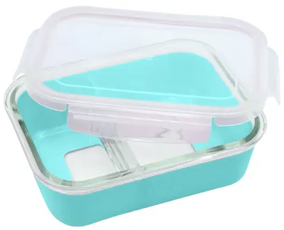 Bol de sticlă cu capac din silicon Melii - Albastru, 740 ml