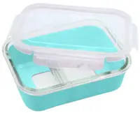 Bol de sticlă cu capac din silicon Melii - Albastru, 740 ml