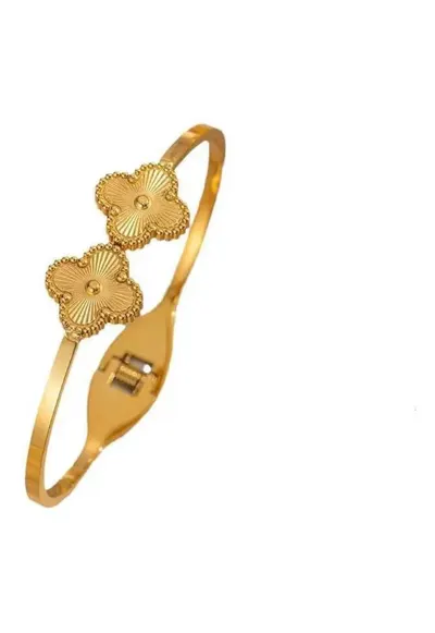 Bratara aurie - tip bangle - din otel inoxidabil - suflata cu aur 18k - cu trifoi - Nysira C7