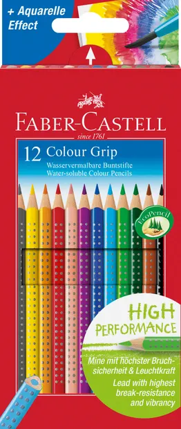 Creioane colorate acuarela Faber-Castell Grip 2001 - 12 bucati
