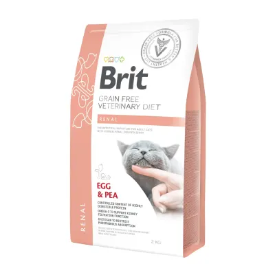 BRIT VD Renal, Ou, dietă veterinară, hrană uscată fără cereale pisici, sistem renal, 2kg