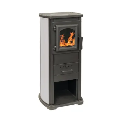 Semineu pe lemne Termo Klasik Lux bej cu plita de gatit si sticla termorezistenta 39 × 39 x 87 cm