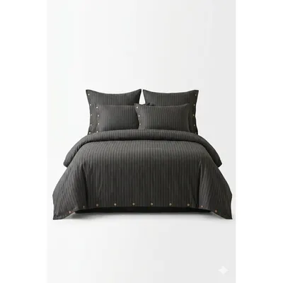 Lenjerie de pat gri închis din bumbac ranforcé pentru pat dublu, extinsă 240x220 cm Como Striped – Mila Home Luxury