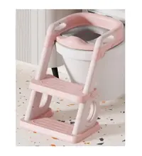 Reductor de toaleta Little Mom Pink pentru copii, pliabil, multifunctional, cu manere si suport de picioare, inaltime ajustabila 38 - 45 cm, dimensiune 40.6 x 49.2 x 27.1 cm