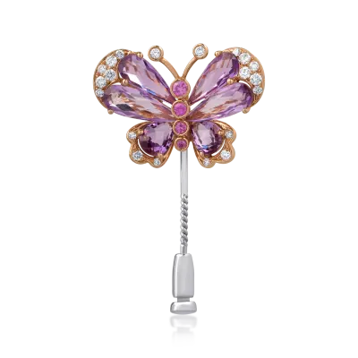 Brosa fluture din aur alb-roz cu pietre pretioase si semipretioase de 5.96ct