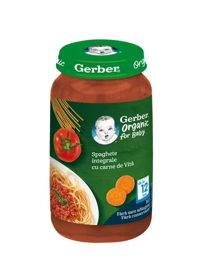 Spaghete integrale cu carne de vita +12 luni, 250g, Gerber