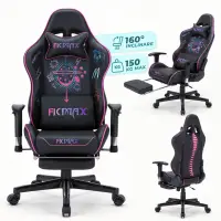 Scaun Gaming Timebox, 160°, Tetiera si Perna Lombara, Roz - Default Title