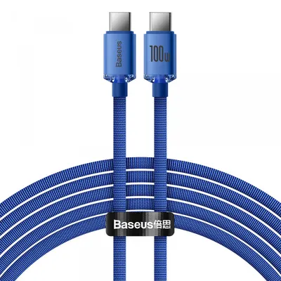 Cablu Date si Incarcare USB-C - USB-C Baseus Crystal Shine Series, 100W, 2m, Albastru CAJY000703