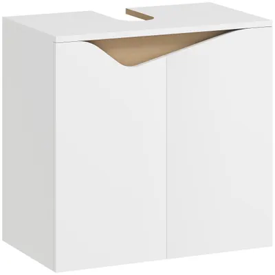 HOMCOM Dulap Sub Lavoar pentru Baie, Dulap de Depozitare cu Uși Soft-Close, pentru Lavoar fără Coloană, Alb | Aosom Romania